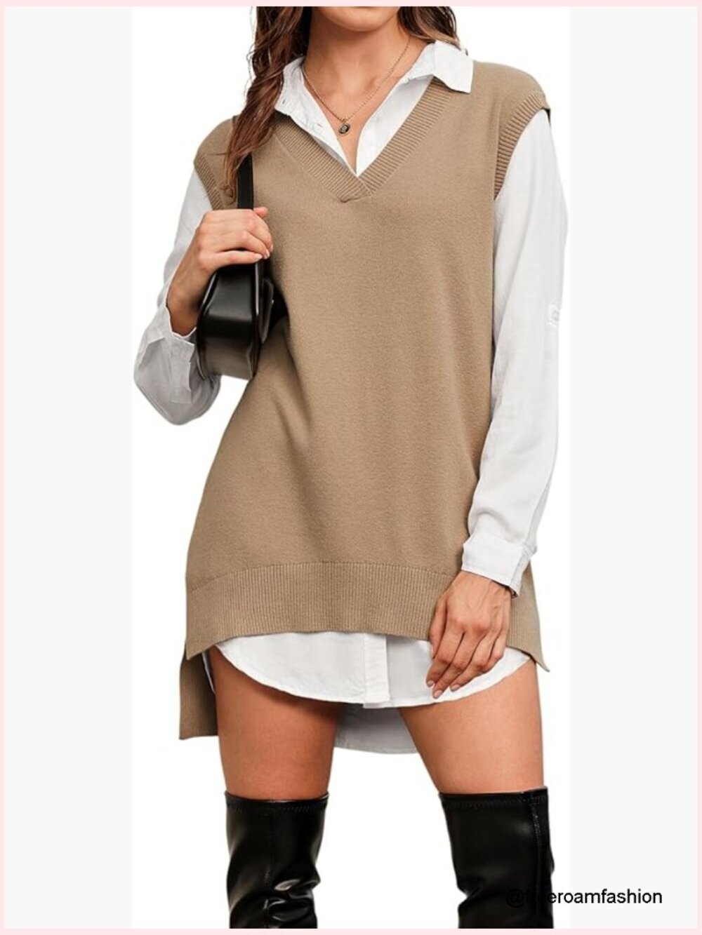 Wool Blend Side Slit High Low V Neck Sweater Vest Fall Tunic